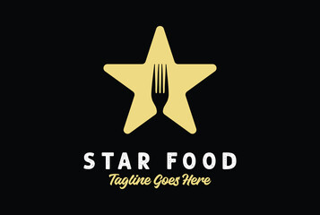 Simple Minimalist Golden Star with Fork for Favorite Food Logo