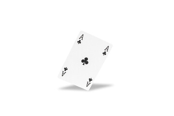 Ace of clubs playing card, isolated with shadow