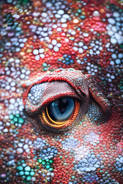 Macro of the eye of a dinosaur, dragon, reptile, generative ai	