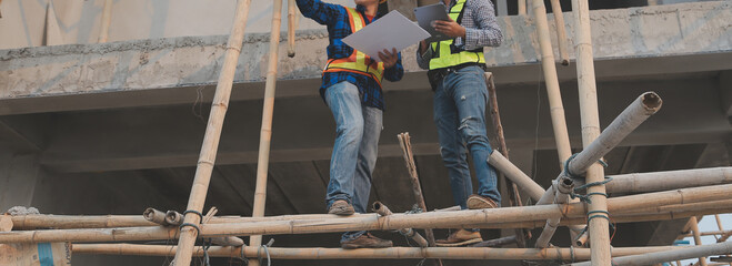 aerial view of construction worker in construction site