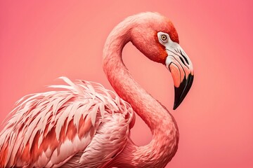 A Pink Flamingo on a Pink Background. Generative AI