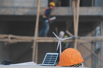 aerial view of construction worker in construction site