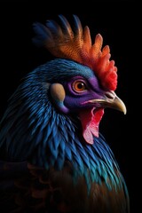 Fototapeta premium dynamic portrait of beautiful and colorful rooster. Generative ai
