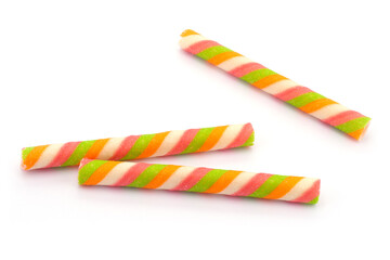 Fototapeta na wymiar Wafer stick roll isolated on white background. colorful wafer stick rolls.