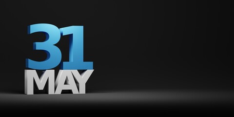 3D render of MAY 31 colorful typography on dark background