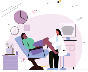 Vector of a gynaecologist doing ultrasound screening for a pregnant woman.
healthcare, maternity, prenatal care concept