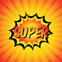 Super word, super comic explosion pop art illustration of sale label