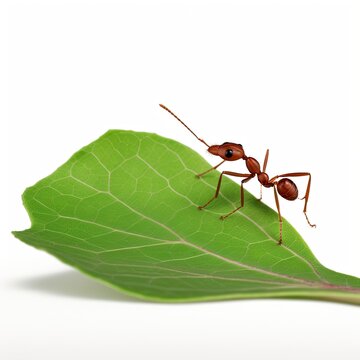 Leafcutter Ant Carrying a Leaf on White - AI generated