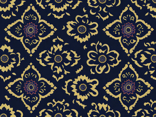 Seamless pattern with mandalas in blue and yellow colors. AI generated.