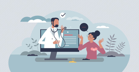 Telemedicine as distant medical service for diagnostics tiny person concept. Patient health care support with digital online aid vector illustration. Using technology for doctor checkup Generative AI
