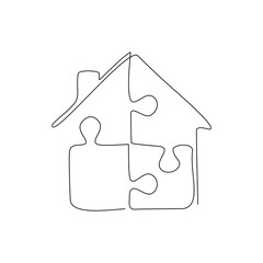 Continuous line drawing of House puzzle isolate on transparent background.