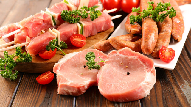 assorted of raw meats for barbecue