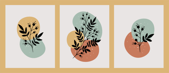Botanical wall art vector set.  Abstract Plant Art design for print, cover, wallpaper, Minimal and  natural wall art. Vector illustration.