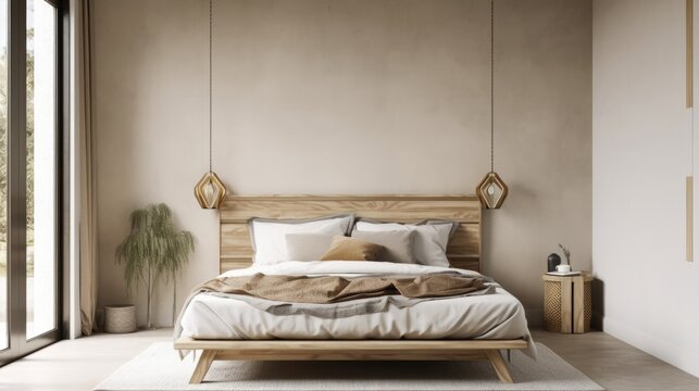 Modern Interior Design Background. Stylish Bedroom. Generative AI.