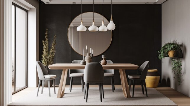 Modern Dining room. Contemporary Interior Design Background. Generative AI.