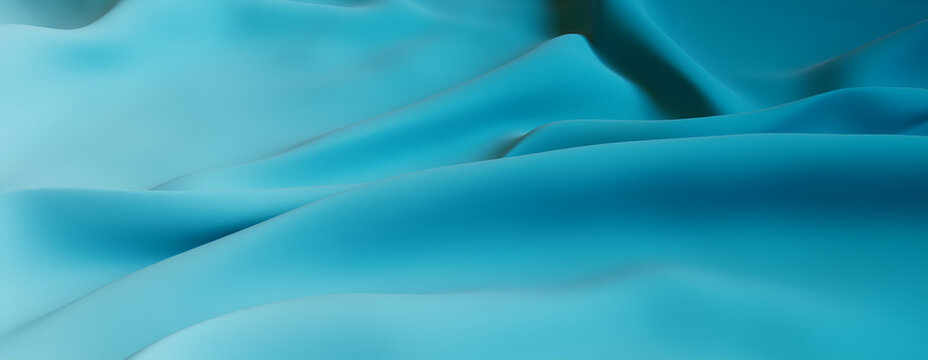 Teal and Aqua Cloth with Ripples and Folds. Multicolored Wavy Surface Banner.
