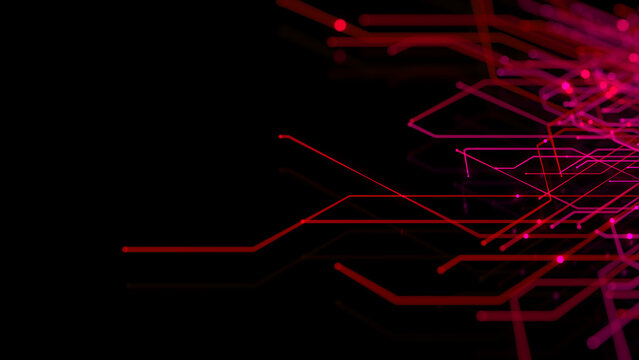 Connectivity Concept with Technical Grid. Red and Pink Futuristic Network Lines with copy-space.