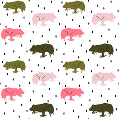 green and pink frog silhouettes seamless vector pattern background illustration