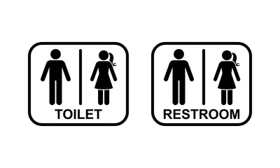 Obraz premium Public toilet man woman icon vector illustration. Restroom sign symbol stickman male female washroom bathroom stick figure frame pictogram