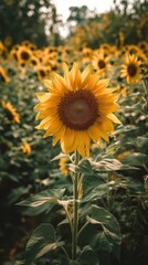 Fototapeta na wymiar Yellow sunflower in the garden abundance field with blur background. Generative AI.