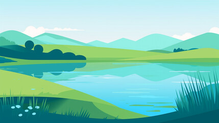 Tranquil Vector Landscape of Serene Nature and Rolling Hills - Generative AI