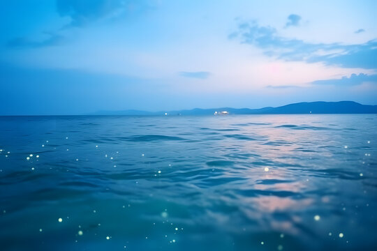 Blurred blue sky and sea waves with bokeh light bright sunny tropical background summer vacation wallpaper Caribbean island