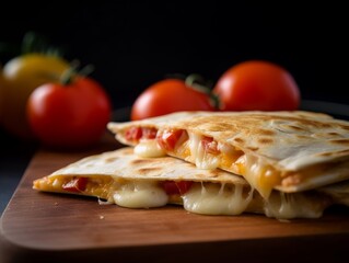 quesadilla with melted cheese and diced tomatoes on a plate