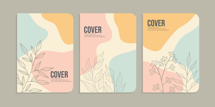 set of book cover design with simple hand drawn floral decorations. abstract retro botanical background.size A4 For notebook, cover, book, planner, school, brochure, book, catalog