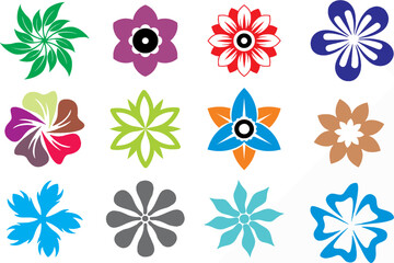 Multiple Flowers icons isolated in flat style. Template for app, sticker, label, tag and logo. Creative art concept. Editable vector, easy to change color or size for reuse. eps 10.