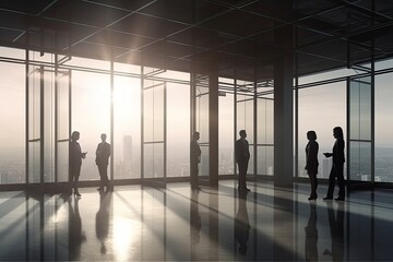 Fototapeta premium business people discussing business in the office view from outside the building 