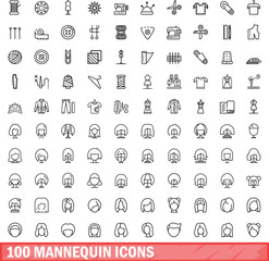 Obraz na płótnie Canvas 100 mannequin icons set. Outline illustration of 100 mannequin icons vector set isolated on white background