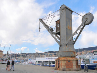 Old and vintage crane in Genoa marina