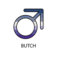 Gender symbol of Butch in pride colors. Flag of Butch Lesbian. Vector illustration