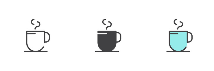 Hot coffee cup different style icon set