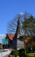 Historical Church in Spring in the Town Jork in the Old Country, Lower Saxony