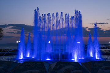 Fountains in the park at night