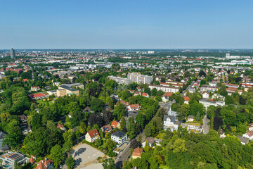 Augsburg von oben, Ausblick vom südwestlichen Stadtteil Göggingen zur Kernstadt