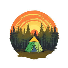 Illustration camping in the mountains AI Generative