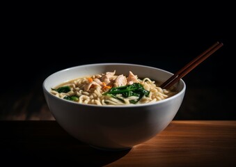 bowl of creamy chicken Ramen with noodles, spinach, and bamboo shoots