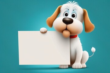Cute cartoon dog with a blank sign for copy space