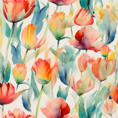 Watercolor Tulips Seamless Pattern, Digital Papers, Generative AI