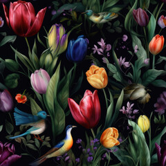 Watercolor Tulips Seamless Pattern, Digital Papers, Generative AI