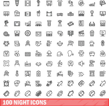 100 night icons set. Outline illustration of 100 night icons vector set isolated on white background