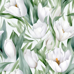 Watercolor Tulips Seamless Pattern, Digital Papers, Generative AI