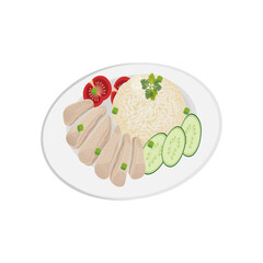 Delicious Hainanese Chicken Rice Illustration On A White Plate