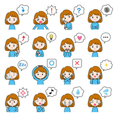 吹き出し付きの女性の感情表現イラスト