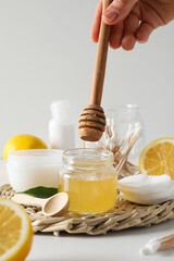 Concept of face and skin care supplies - Honey cosmetic