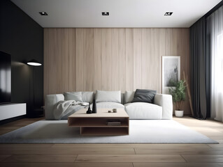 Generative Ai: Interior of living room, simple and minimalist