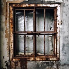 Faded charm of a rusty window in a rural landscape

