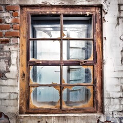 Weathered window frame with rust and chipped paint
